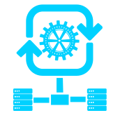 blue working cog inside a computer icon