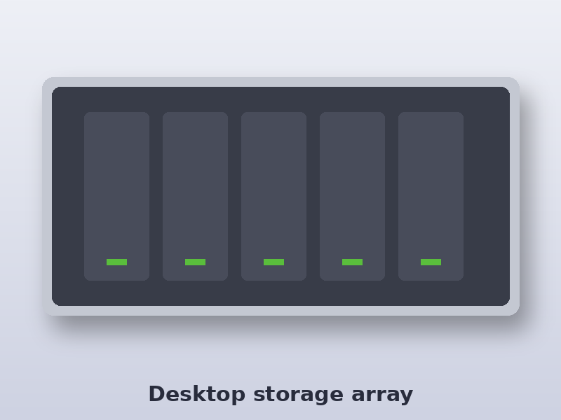 Illustration of a five-bay desktop storage array for Drobo DAS data recovery