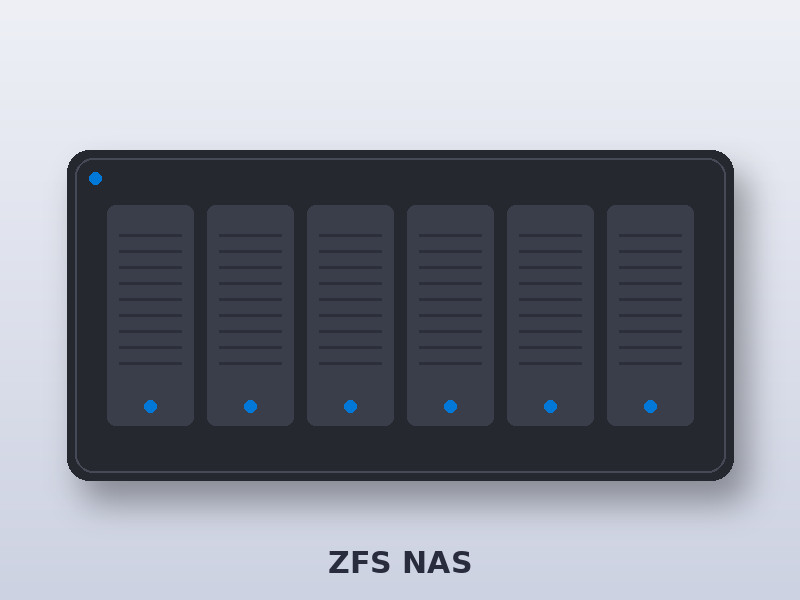 Illustration of a six-bay NAS for QNAP QuTS hero ZFS data recovery